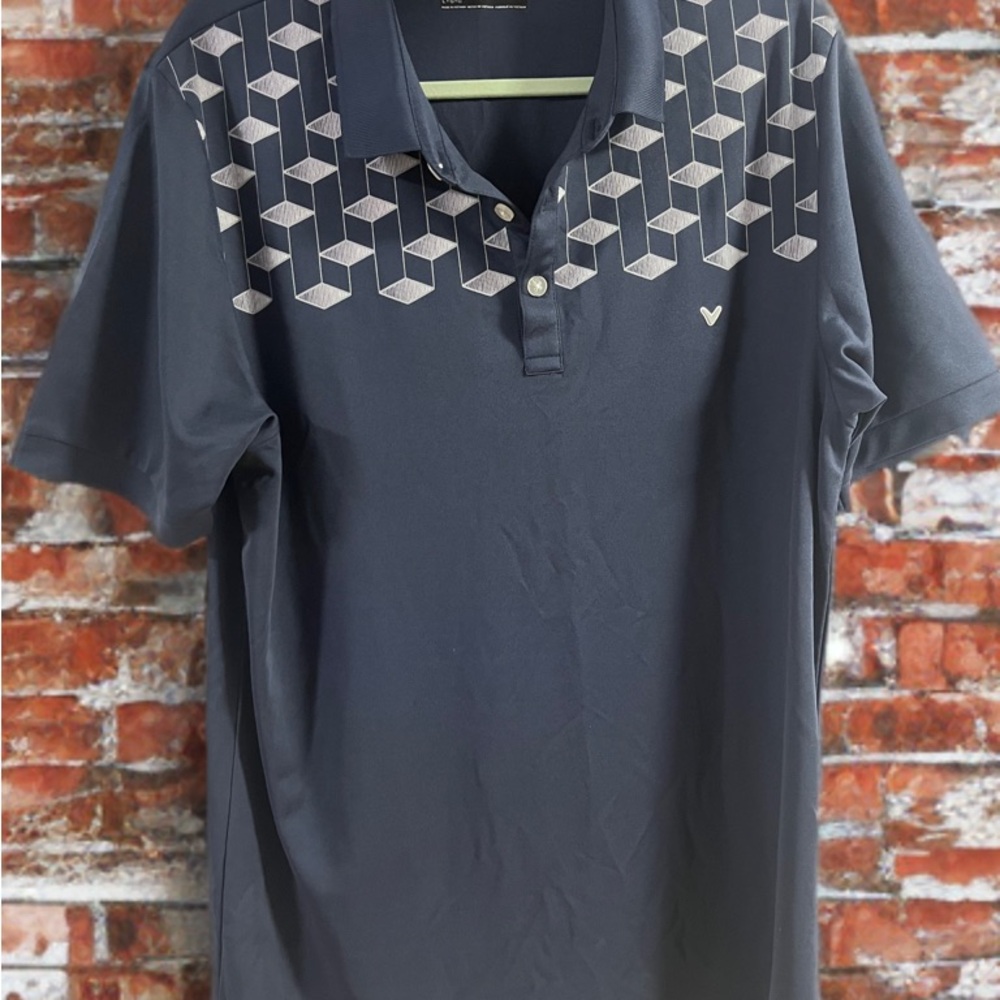 Callaway Men's Polo Shirt - Navy Blue with White Pattern